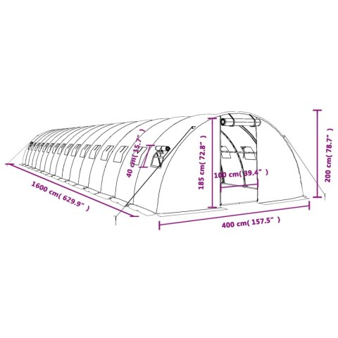  Szklarnia ze stalową ramą, biała, 64 m², 16x4x2 m