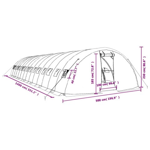  Szklarnia ze stalową ramą, biała, 70 m², 14x5x2,3 m