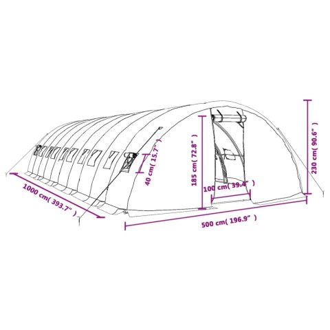  Szklarnia ze stalową ramą, zielona, 50 m², 10x5x2,3 m