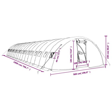  Szklarnia ze stalową ramą, zielona, 90 m², 18x5x2,3 m