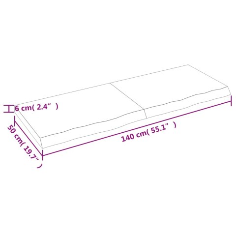  Półka, 140x50x(2-6) cm, surowe lite drewno dębowe