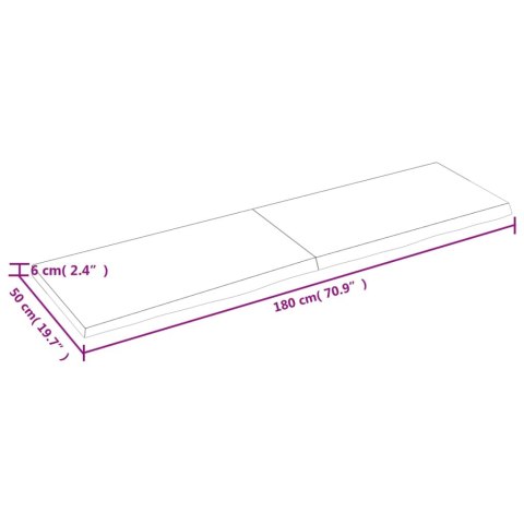  Półka, 180x50x(2-6) cm, surowe lite drewno dębowe