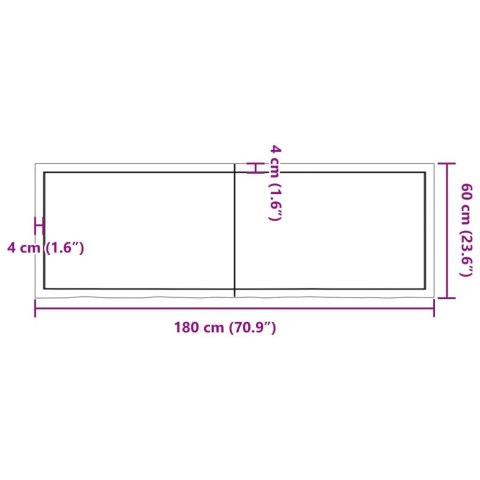  Półka, 180x60x(2-6) cm, surowe lite drewno dębowe