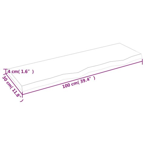  Półka, brązowa, 100x30x(2-4) cm, lakierowane lite drewno dębowe