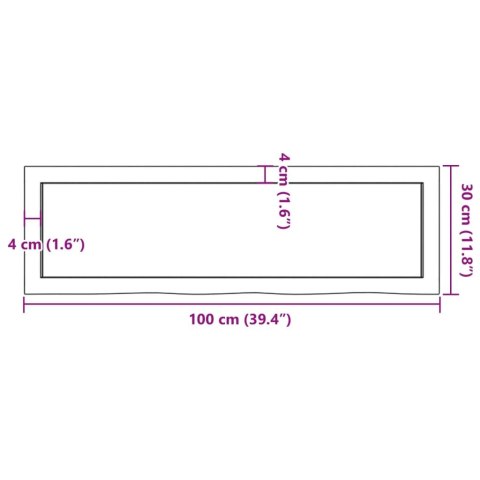  Półka, brązowa, 100x30x(2-4) cm, lakierowane lite drewno dębowe