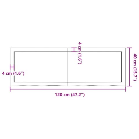  Półka, brązowa, 120x40x(2-6) cm, lakierowane lite drewno dębowe