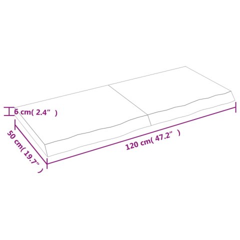  Półka, brązowa, 120x50x(2-6) cm, lakierowane lite drewno dębowe