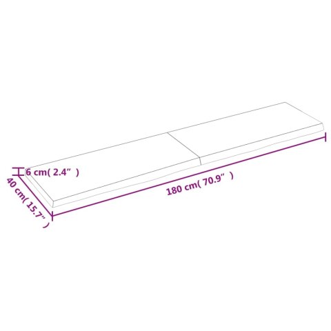  Półka, brązowa, 180x40x(2-6) cm, lakierowane lite drewno dębowe