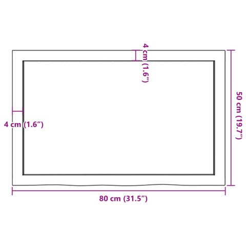  Półka, brązowa, 80x50x(2-4) cm, lakierowane lite drewno dębowe