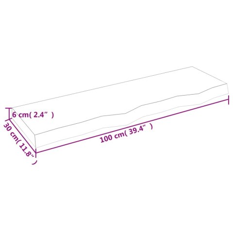  Półka, ciemnobrązowa, 100x30x(2-6) cm, wykończone drewno dębowe