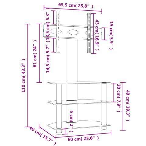  Narożny stojak na TV 32-70 cali, 3-poziomowy, czarno-srebrny