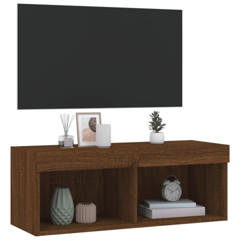  Szafka TV z oświetleniem LED, brązowy dąb, 80x30x30 cm