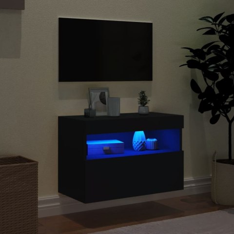  Ścienna szafka TV z LED, czarna, 60x30x40 cm