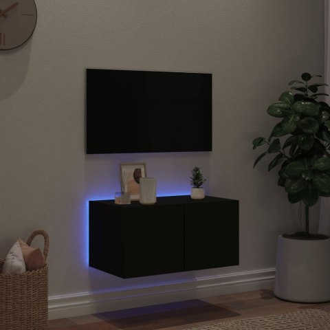  Ścienna szafka TV z LED, czarna, 60x35x31 cm