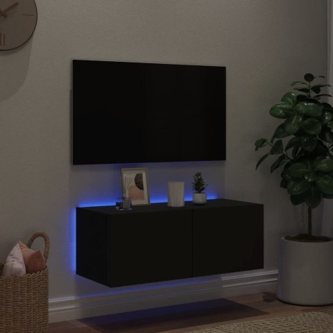  Ścienna szafka TV z LED, czarna, 80x35x31 cm