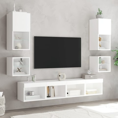  Ścienne szafki TV z LED, 2 szt., białe, 30x28,5x30 cm