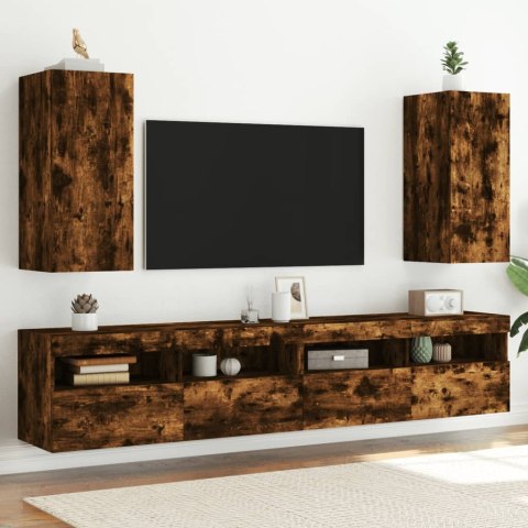  Ścienne szafki TV z LED, 2 szt., przydymiony dąb, 30,5x35x70 cm