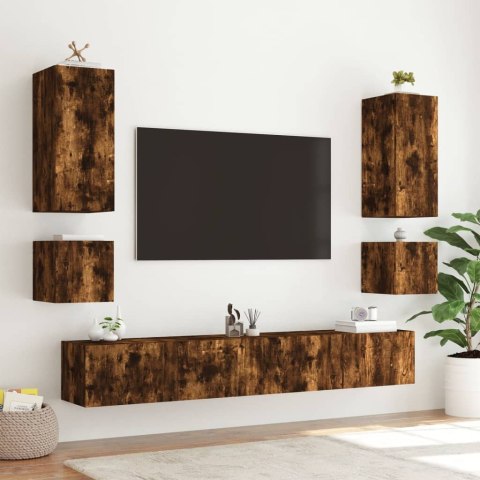  Ścienne szafki TV z LED, 2 szt., przydymiony dąb, 40,5x35x40 cm