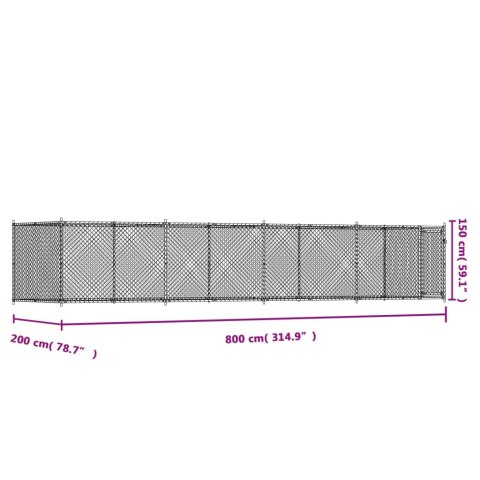  Klatka dla psa, z drzwiami, szara, 8x2x1,5 m, stal