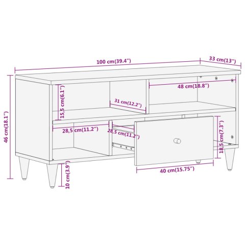  Szafka pod telewizor, 100x33x46 cm, lite drewno mango