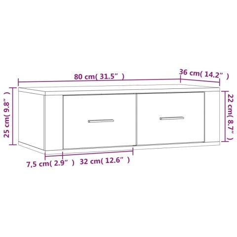  Wisząca szafka pod TV, szary dąb sonoma, 80x36x25 cm