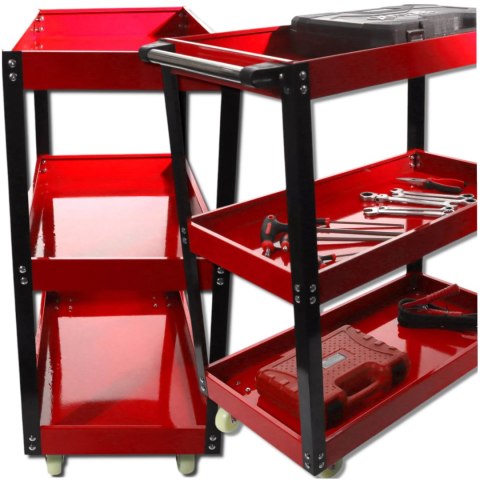 Wózek Warsztatowy Bituxx 3 Półki Mobilny 100 kg Udźwigu Czerwony