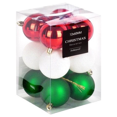 Bombki Choinkowe VILDE Czerwone Zielone Białe 6 cm Zestaw 12 szt.