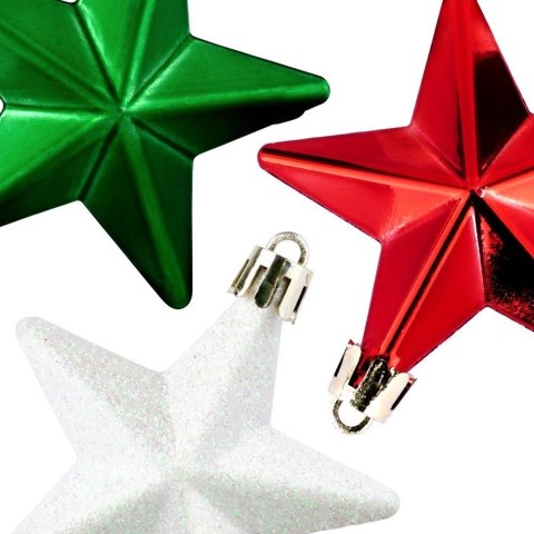 Bombki Choinkowe VILDE Gwiazdki Czerwone Zielone Białe 6,5 cm 8 szt.
