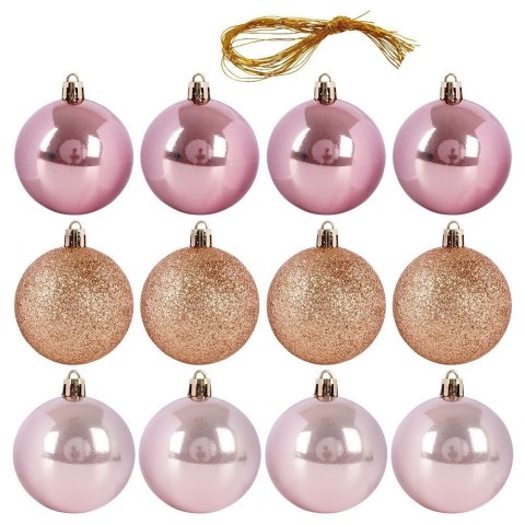 Bombki Choinkowe VILDE Różowe 6 cm Zestaw 12 szt. Nietłukące Brokat