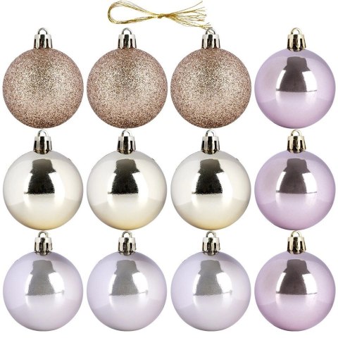 Bombki Choinkowe VILDE Różowo-Złote 5 cm 12 szt. Nietłukące Brokat