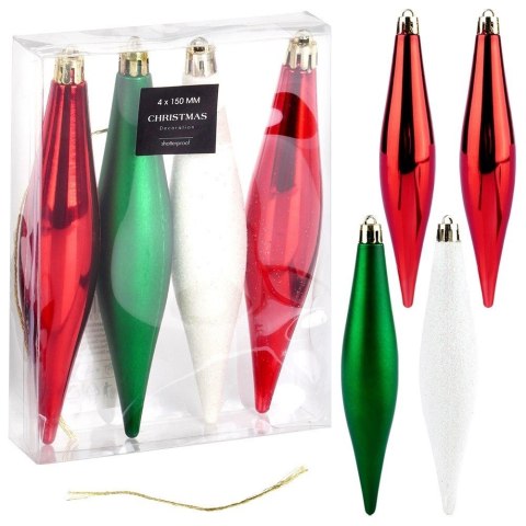 Bombki Choinkowe VILDE Sople Czerwone Zielone Białe 15 cm 4 szt.