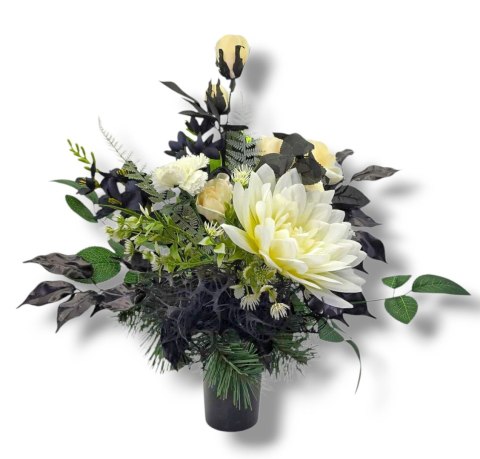 BIAŁO CZARNY BUKIET WKŁAD DO WAZONU KWIATY NA CMENTARZ GRÓB POMNIK