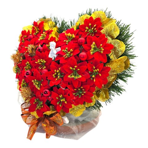 Serce świąteczny stroik na cmentarz grób sztuczne kwiaty na pomnik