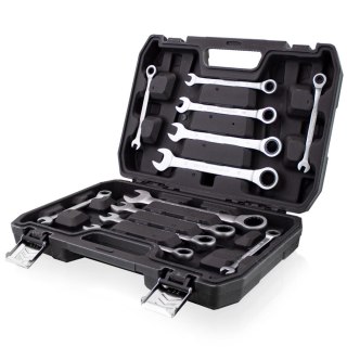 Zestaw kluczy płasko oczkowych crv grzechotka 12 szt walizka warsztat