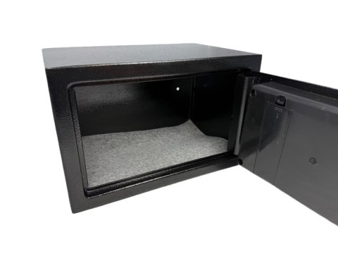 Czarny kompaktowy sejf biurowy na kod i klucz