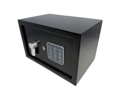 Czarny kompaktowy sejf biurowy na kod i klucz