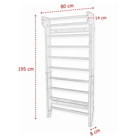 Drabinka gimnastyczna dla dzieci rehabilitacyjna 195cm drewniana z drążkiem
