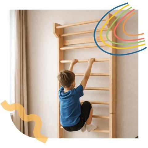 Drabinka gimnastyczna dla dzieci rehabilitacyjna 195cm drewniana z drążkiem