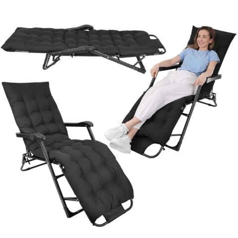 FOTEL WIELOPOZYCYJNY BALATON Z PODUSZKĄ I ZAGŁÓWKIEM CZARNY