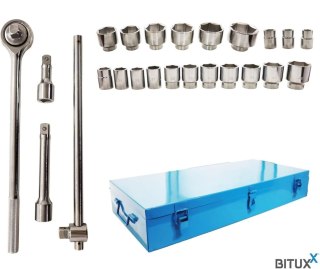 Zestaw kluczy nasadowych 3/4" 19-70 mm grzechotka + przedłużki