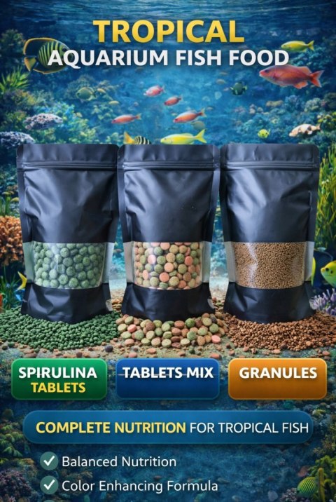 Pokarm MIX dla ryb Tabletki i Granulat Zestaw do akwarium ze spiruliną
