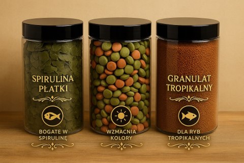 Pokarm dla ryb 3×500 ml Tabletki Spirulina Granulat Zestaw do akwarium