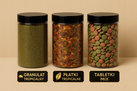 Pokarm dla ryb akwariowych Zestaw do akwarium 3×500 ml Tabletki Granulat