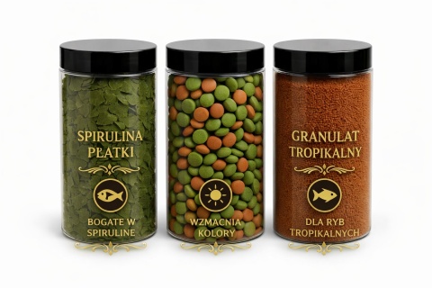 Pokarm dla ryb akwariowych Zestaw do akwarium 3×500 ml Tabletki Granulat