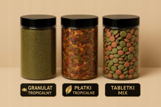 Zestaw pokarmu dla ryb akwariowych 3 rodzaje Tabletki Granulat Płatki