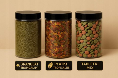 Zestaw pokarmu dla ryb akwariowych 3 rodzaje Tabletki Granulat Płatki
