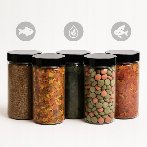 Zestaw pokarmu dla ryb akwariowych 5 słoików Granulat Tabletki Spirulina