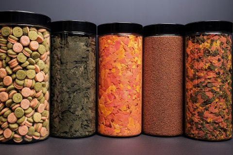 Zestaw pokarmu dla ryb akwariowych 5 słoików Granulat Tabletki Spirulina