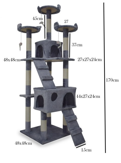 DRAPAK DLA KOTA DUŻY 170cm WYSOKI LEGOWISKO DOMEK DRZEWKO JASNY SZARY