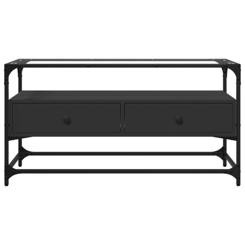  Szafka pod TV ze szklanym blatem, czarna, 98x35x51 cm